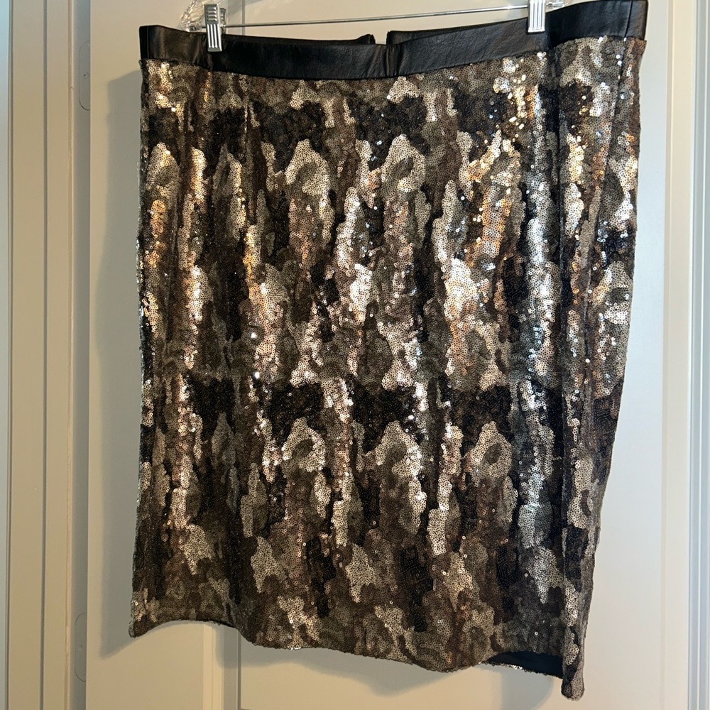 Sequin Camouflage with Leather trim Skirt